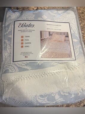 Bates Queen Elizabeth Matelassé Bedspread - Light Blue & White